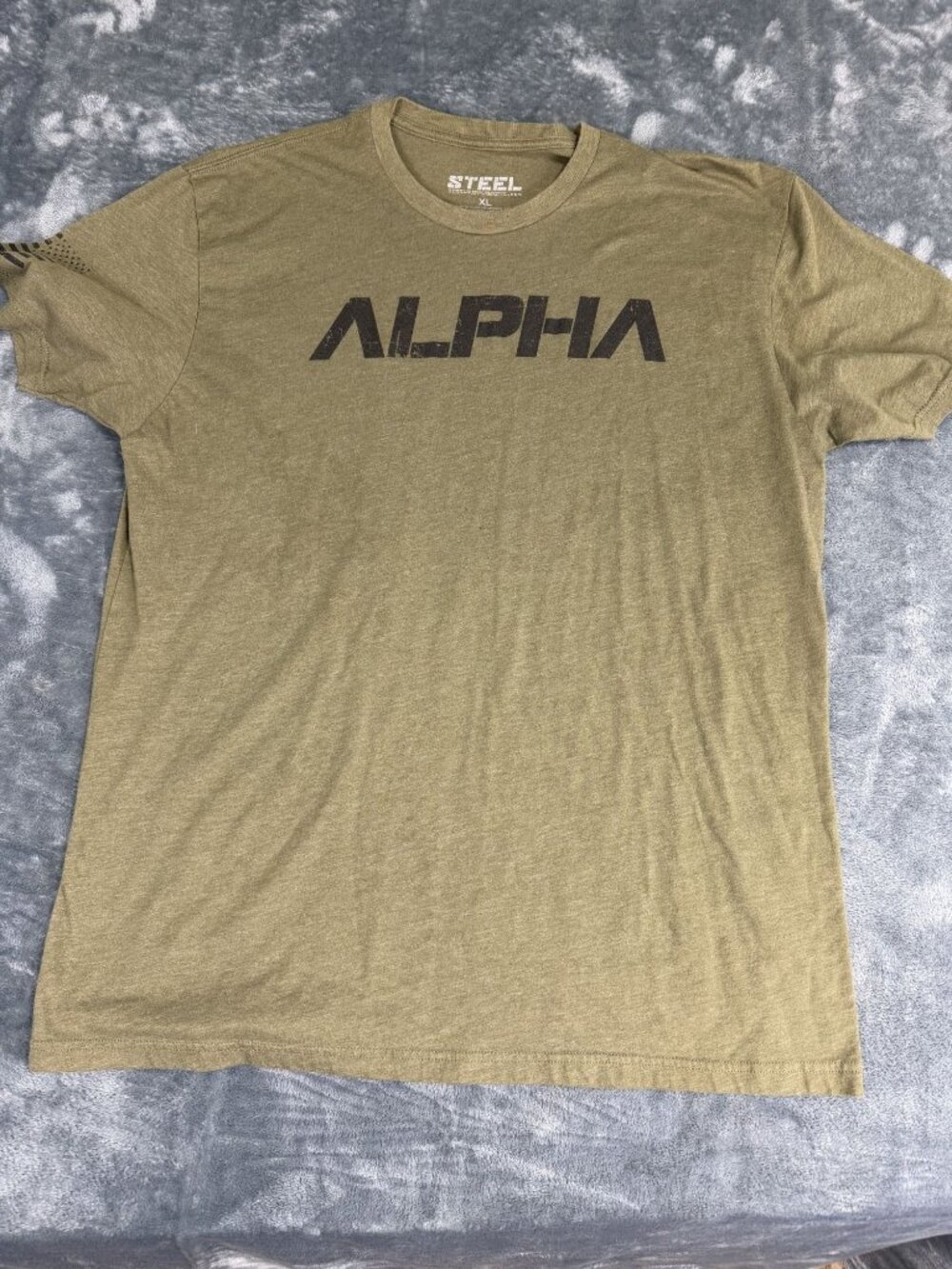 Steel Alpha Logo Mens Olive Green Graphic T Shirt XL